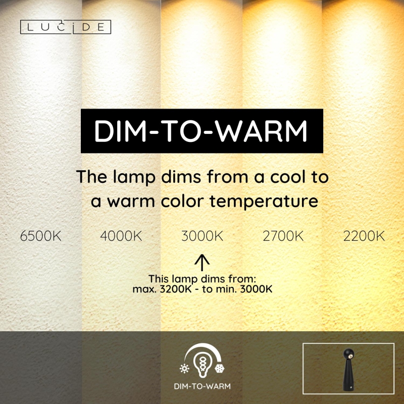 Lucide IPSOS – Nabíjateľná stolová lampa – Batéria/batérie – LED Stlmenie až teplé – 1x3W 3000K/3200K – Čierna